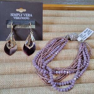 Vera Wang Earrings & Nicole Beaded Bracelet Purple NWT Costume Jewelry Lot